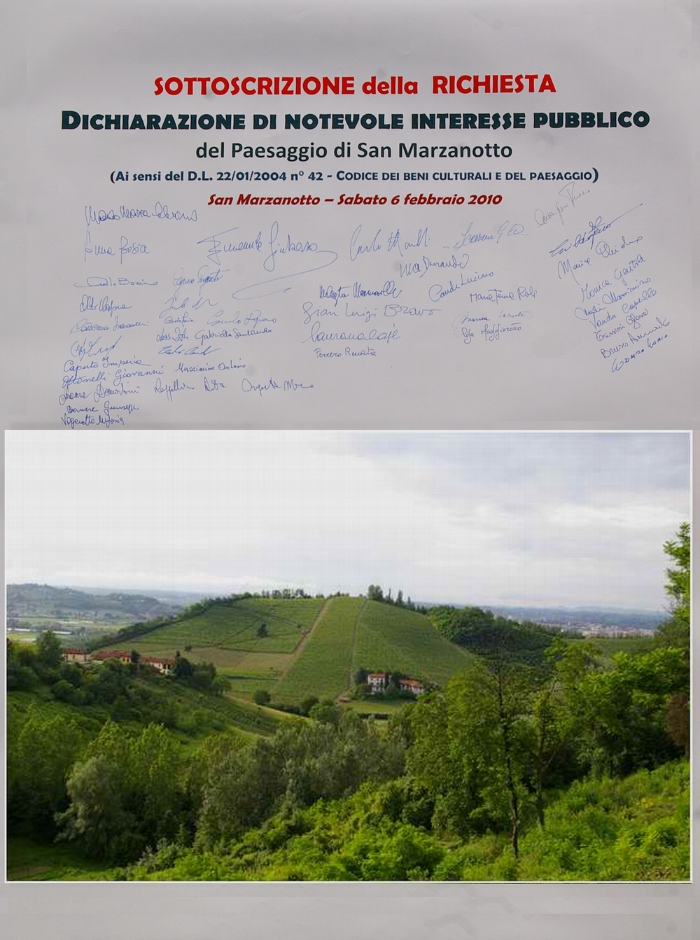 Sottoscrizione della dichiarazione di notevole interesse pubblico del paesaggio di San Marzanotto.
