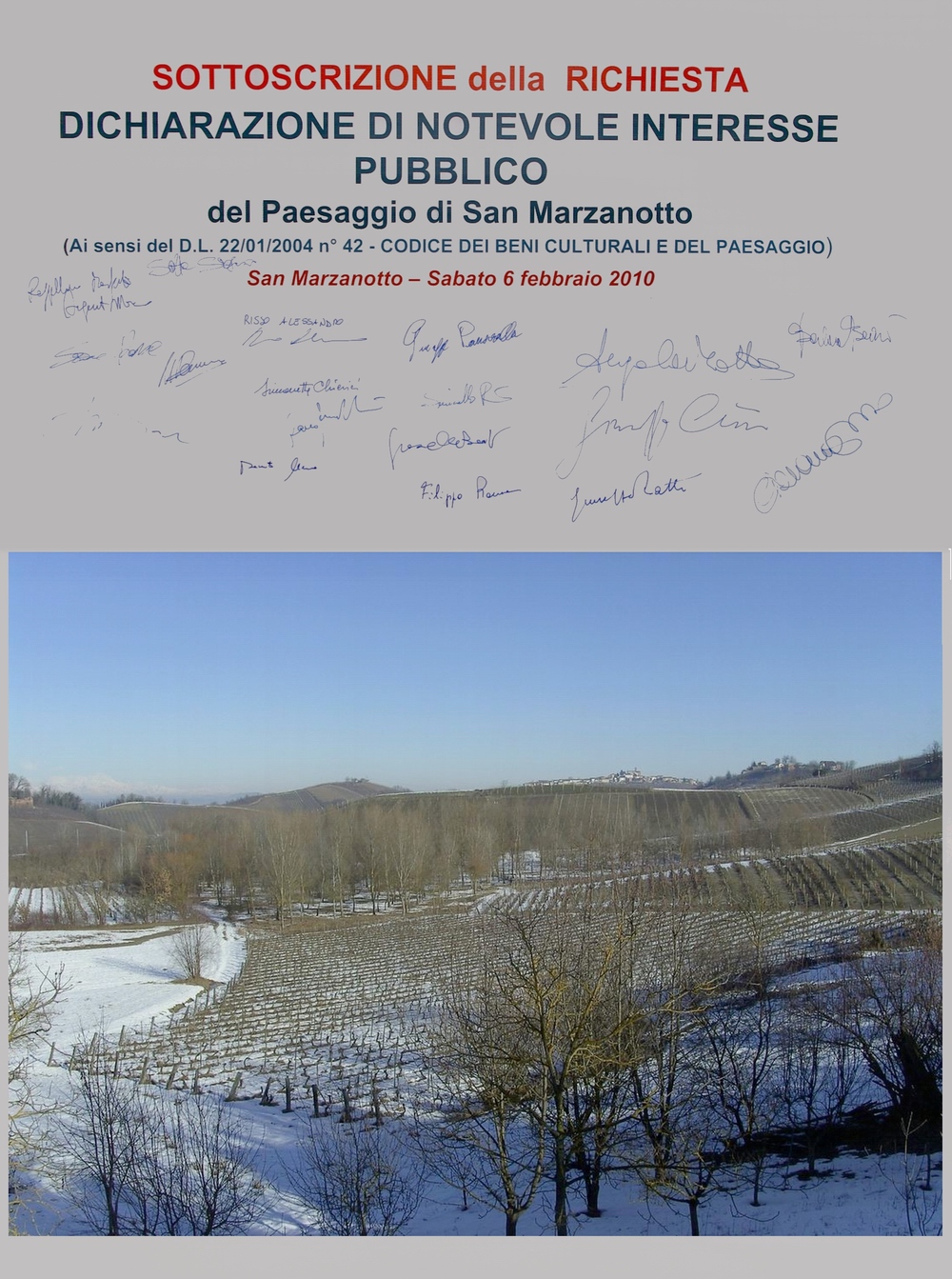 Sottoscrizione della dichiarazione di notevole interesse pubblico del paesaggio di San Marzanotto.