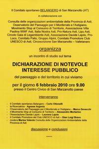 Manifesto - Programma dell'Incontro di studio sulla Proposta di Dichiarazione di Pubblico Interesse del Paesaggio di San Marzanotto - Sabato 6 febbraio 2010.