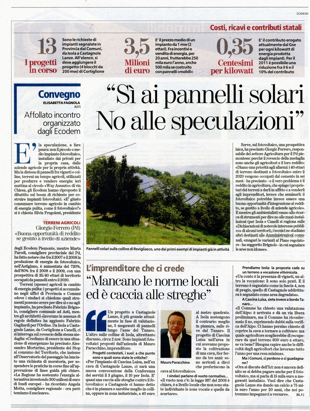 Rassegna stampa del Convegno ECODEM sulle energie rinnovabili - La Stampa (domenica 23 maggio 2010)