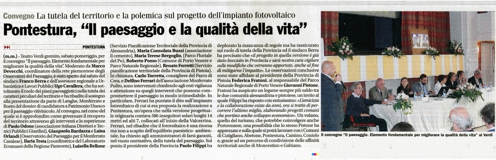 Rassegna stampa del Convegno Paesaggio: elemento fondamentale per migliorare la qualità della vita - Il Monferrato (martedì 18 maggio 2010).