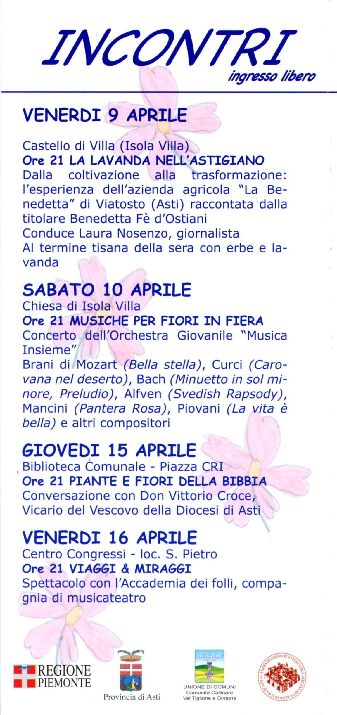 Programma degli incontri di Fiori in Fiera 2010 ad Isola d'Asti.