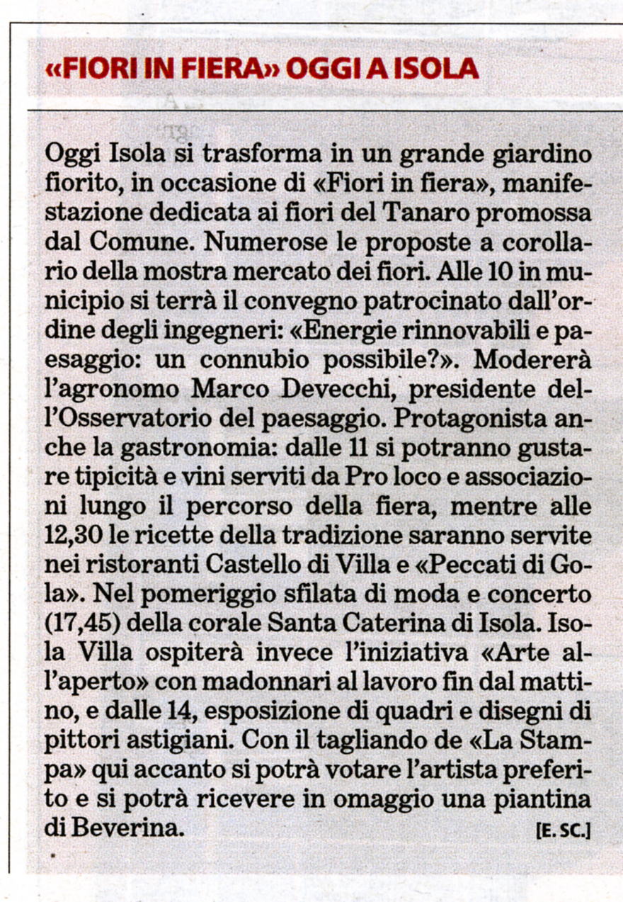 Rassegna stampa del Convegno "Energie rinnovabili e paesaggio: un connubio possibile? - La Stampa (Domenica 18 aprile 2010)