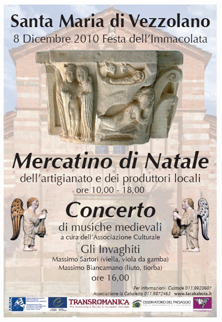 Locandina del Mercatino e Concerto di Natale presso la Canonica di Santa Maria di Vezzolano, mercoledì 8 dicembre 2010.