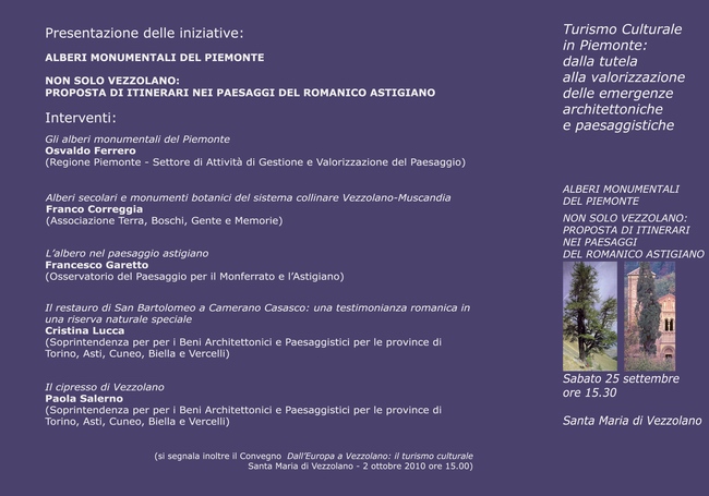 Locandina della Mostra/Convegno su "Gli alberi monumentali del Piemonte. Turismo culturale in Piemonte: dalla tutela alla valorizzazione delle emergenze architettoniche e paesaggistiche"