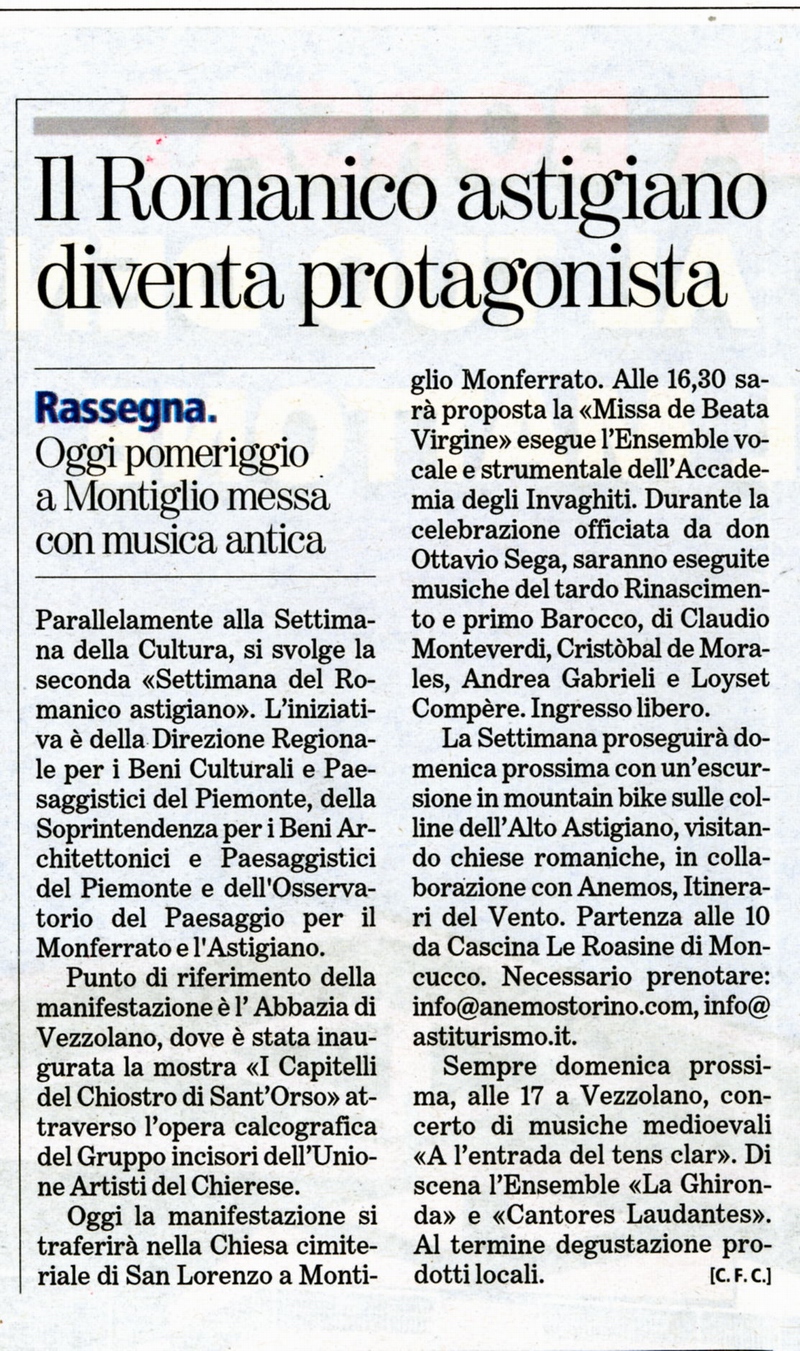 Rassegna stampa Seconda Settimana del Romanico Astigiano - La Stampa (Domenica 18 aprile 2010)